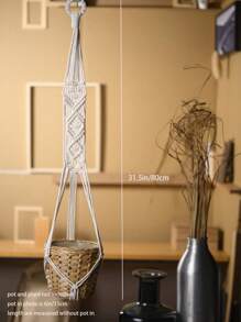 1 件，3 件/套 Macrame 植物吊架，室内悬挂式花盆篮架，带木珠，装饰性花盆架，不带流苏，无篮子