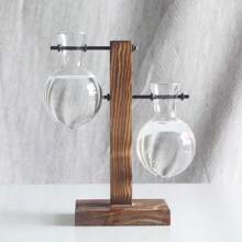 1pc Terrarium Bulb Vase Tabletop Plant Terrarium With Vintage Solid Wood Holder Suitable For Propagating Hydroponic Aquatic Plants For Home Garden Office Decoration Gifts Birthday Graduation