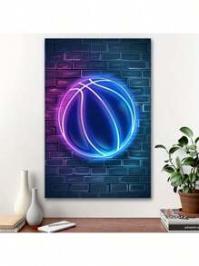 1 Pc Neon Basketball Wooden Framed  Canvas Painting Thickness 2.25cm/0.9inch High Quality Wall Art Prints Poster Direct Hanging Wall Picture Decor For Home Gifts, Living Room, Bathroom, Bedroom, Kitchen - Yellow - View 8