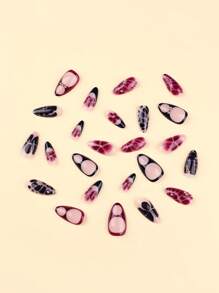 24 件法式黑色按压指甲花朵假指甲闪亮指甲艺术裂纹假指甲短杏仁形指甲美甲套装包括 1 片粘合片和 1 个迷你锉刀，非常适合日常佩戴美甲用品