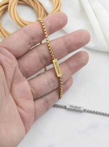 男士定制名字手链，防水银质雕刻手链，适合男士，送给爸爸的礼物，送给男朋友的圣诞礼物，盒链手链