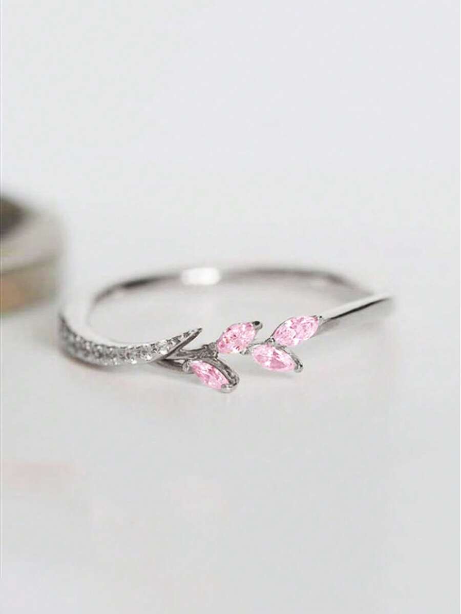 1pc Exquisite Cubic Zirconia Ring, Suitable For Women, Can Be Worn For Weddings, Parties, Engagements, Anniversaries, Valentine's Day Gifts, Gifts For Moms, Mother's Day - Pink - View 1