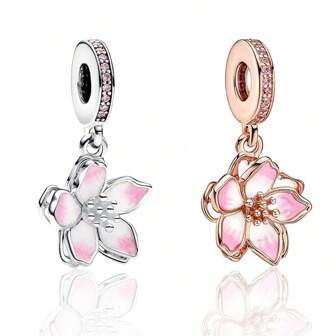 tiantianxue 3D Rotatable Silver-Plated Cherry Blossom Pendant, Suitable For Women Bracelet, Necklace DIY Jewelry Making And Daily Outfit Decoration