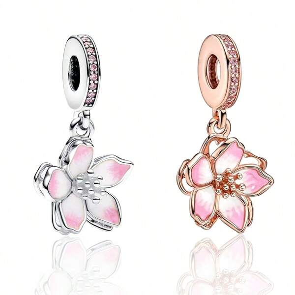 tiantianxue 3D Rotatable Silver-Plated Cherry Blossom Pendant, Suitable For Women Bracelet, Necklace DIY Jewelry Making And Daily Outfit Decoration