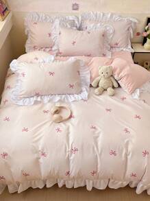 2/3pcs Set Ruffled Waterproof Fiber Duvet Cover And Pillowcase With Butterfly Print Bedding (Excludes Filler), Contrast Color Modern Bedding Suitable For Bedroom, Student Dorms, Single, Double Beds, All Season