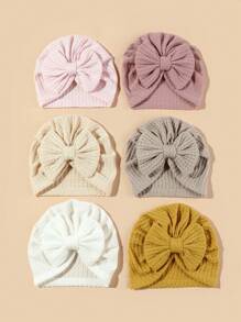 Newborn Baby Waffle Bow Headband Hat Set, Cute Turban Headwrap Cap For Infant
