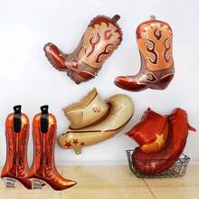 8pcs Western Theme Aluminum Foil Balloons Set, Horse & Cowboy Hat & Boot Shaped Aluminum Foil Balloons, Suitable For Western Cowboy Theme, Birthday Party Decoration, Horse Racing Events, Outdoor Dining Decor