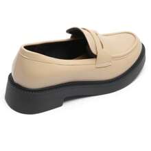 Women's Flat Loafers With Decorative Buckle And Thick Sole - Beige - View 4