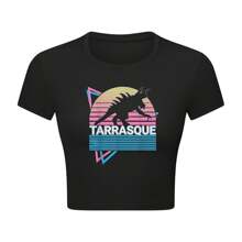 Retro Tarrasque Crop Top T-Shirt For Women - Black