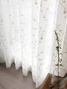 1 件透明花卉刺绣薄纱窗帘，美式乡村风格涤纶，适合客厅卧室居家使用