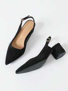 Women's Summer Chunky Heel Closed Toe Sexy Slide Sandals, New 2025 Fashion Closed Toe Backstrap Elegant Versatile Pointed Suede Black High Heels