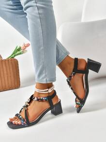 New Fashionable High Heel Sandals, Stylish And High-End, European And American Pearls Decorated Women's High Heel Sandals