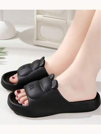 New Fashionable Cartoon Bear Slippers, Solid Color Casual Home Bathroom Anti-Slip Anti-Odor Thick-Sole Unisex Slippers