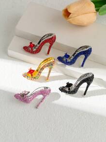 1pc Rhinestone Embellished High Heel Shoe Design Brooch Pin, Women Fashion Minimalist Luxury Accessory - Multicolor - View 11