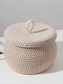 Nordic Style Cotton Rope Storage Basket With Lid, Tabletop Organizer Bin, Woven Makeup Holder & Key Accessories