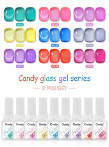 1pc 15ml Nail Dopamine Candy Glass Color Nail Polish Gel 2025 Hit Ice Transparent Sparkle, Special For Nail Art.