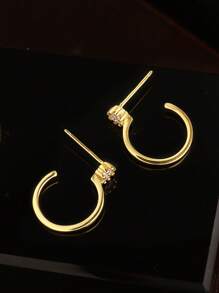 1 Pair S925 Sterling Silver Geometric Circle Rhinestone Earrings, Unique Design Chic Earrings, Daily Wear Gift For Her, Friends - Gold - View 3