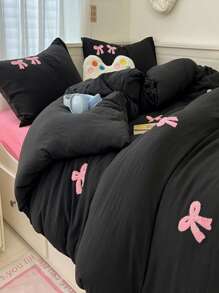 Set de ropa de cama suave de 3 piezas con bordado de mariposas, que incluye funda de edredón y funda de almohada, para niñas
