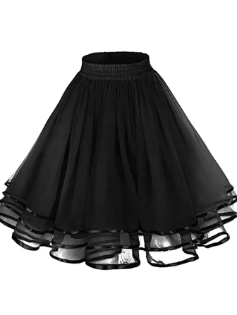 1pc Women Lolita Style Black&White Layered Skirt Crinoline Petticoat, Soft Cute Daily Tulle Mesh Skirt With Multi Layers