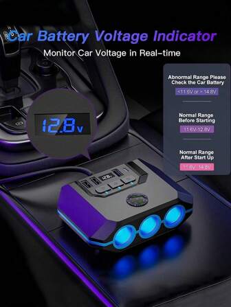 1pc 120W 3-Port Car Charger, High Power Cigarette Lighter Adapter (2 Styles Randomly Sent, Won't Affect Usage)