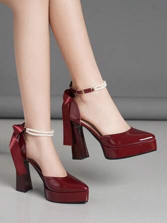 Women High Heel Pumps With Platform, Hollow Design, Fashion Colors Available: Pink, Apricot, White, Black, Red, Silver, Gold