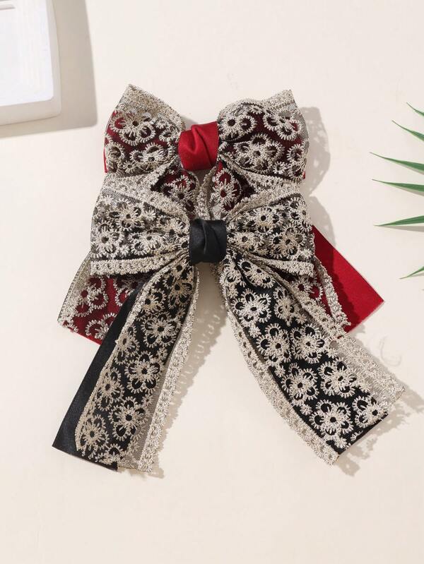2pcs Minimalist Double-Layered Bow & Flower Print Hair Clips, Suitable For Women To Wear To Parties And Events, Hair Accessory, Summer Accessories, Travel