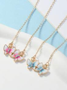 Lindo set de collares de aleación de zinc para mejor amiga/BFF - Colgante doble de conejito y mariposa colorida, único y encantador, gran regalo para el cumpleaños de la hija, celebración de club/fiesta