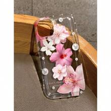 Pink Flower Floral Print Clear Case Compatible With IPhone