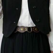 1pc Western Cowgirl Style Retro Waist Belt, American Vintage Metal Rivet Eyelet Patchwork Wide Waist Band, Punk & Personalized Summer, School