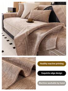 1pc Chenille Sofa Cushion Cover, Simplistic & Modern Style Pet Friendly, Anti-Dirty & Anti-Slip Sofa Protector, Scratch Resistant For Couch, L-Shaped Combination Sofa And 1/2/3/4 Seat Sofa, Year-Round Use - Khaki - View 5
