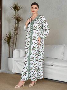 2025 New Arrival Green Print Arabic Style Dress For Women,Modest - Green - View 4