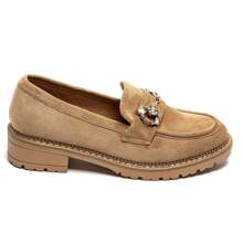 Women's Flat Loafers | Thick Sole Design, Decorated With Chain - Camel - View 3