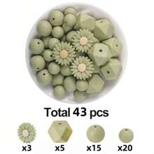 43 件雏菊/圆形/六角形单色 DIY 串珠套装，12/15/17/22mm 硅胶珠，包括串珠笔/钥匙链配件，男女通用手工礼物，非常适合学生/白领/手工艺爱好者 - 圓形六角形雛菊花朵單色組合套裝 - 查看 9