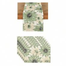 1pc/1set Sunflower Pattern Linen Placemats, Tablecloth And Table Runner Set, 12"X18"/13"X72" Seasonal Kitchen Dining Table Decor, Party & Home Decoration - Multicolor - View 25
