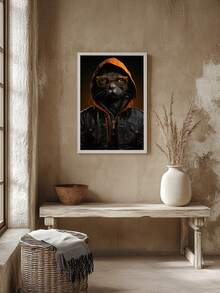 Quadros Decorativos Gato touca laranja   – Quadro Pet Ideal para Sala de Estar, Escritório, Hall de Entrada, - Branco - Visão 6