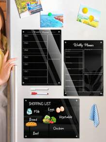 Acrylic Black Magnetic Memo Board (2pcs Magnetic Whiteboard Markers + 1pc Random Color Eraser Cloth), Glass-Like Dry Erase Board, Acrylic Magnetic Refrigerator Whiteboard, Home Decor Gifts Birthday Graduation