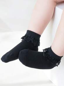 1 Pair Baby Girls Soft Comfortable Lace Trim Princess Socks, Breathable Mesh Thin Stylish Socks, Versatile For Daily Wear, Spring/Summer