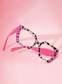 1 件女士方形镜框拼接透明镜片时尚眼镜，适合旅行、夏季度假、配饰 - 粉色 - 查看 2