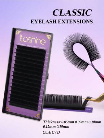 LASHINE 16Rows 0.05 0.07 0.10 0.12 0.15mm Premium C Curl Cashmere Matte Black Lashes Soft Natural Mega Volume Eyelash Extensions Classic Individual Lash Extensions Wholesale