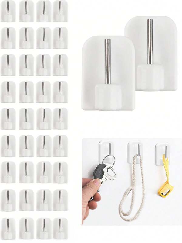 10pcs/20pcs/40pcs Mini Self-Adhesive Door Hook Wall Mounted Telescopic Rod Hook Lanyard Wall Hook Curtain Rod Holder Curtain Hook For Towel Key