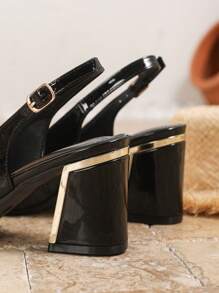 大码女士高跟玛丽珍鞋，粗跟尖头正装鞋，酒红色包头凉鞋