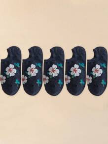 5 Pairs Women's Floral Pattern Versatile High Fashion Solid Color Simple Comfortable Soft Casual Student Style Girly Mori Style Anti-Slip Short Socks - Multicolor - View 13