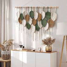 1pc Large Macrame Wall Hanging, Boho Style Wood Bead Tassel Woven Wall Decor, Handmade Woven Wall Tapestry For Background, Headboard, Room Decor - Multicolor - View 10