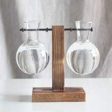 1pc Terrarium Bulb Vase Tabletop Plant Terrarium With Vintage Solid Wood Holder Suitable For Propagating Hydroponic Aquatic Plants For Home Garden Office Decoration Gifts Birthday Graduation