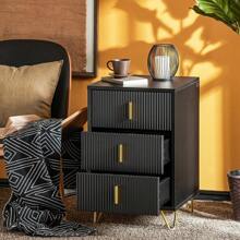 SoBuy Mesita de noche, mesita de noche con 3 cajones y compartimento de almacenamiento, mesa auxiliar moderna para dormitorio y sala de estar. - Negro - Ver 6