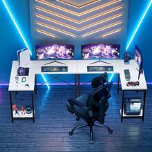 GIANNA L Shaped Gaming Desk With Wooden Desktop CPU Stand Side Bag Reversible For Home Office Small Space, - White - View 4