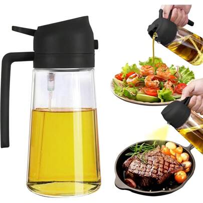 Spruzzatore d'olio in plastica 2 in 1 da 470 ml, contenitore per olio, bricco per olio, strumento da cucina per barbecue, cottura, arrostire, picnic/ Dispenser e spruzzatore d'olio per cucina, insalata, barbecue