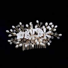 1pc Vrouwen Hoofddeksel Witte Bloem Kristal Kunst Parel Haar Kam, Europese En Amerikaanse Stijl Bruiloft Accessoires, Handgemaakte Bruidshaar Clip Voor Kapsels, Bruidsjurk En Jurk