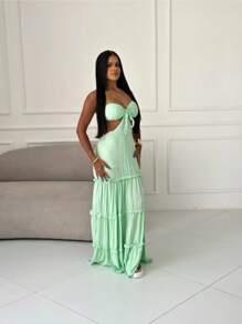 Women's Long Dress Cintia - verde menta - Ver 1