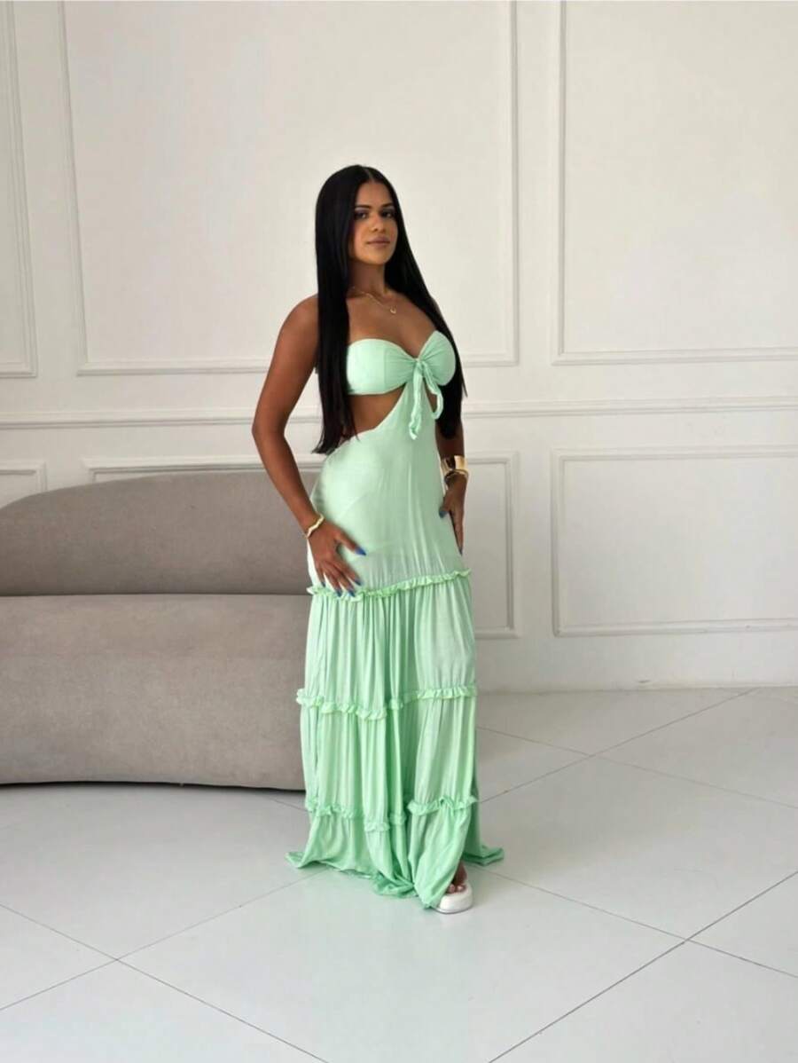 Women's Long Dress Cintia - verde menta - Ver 1